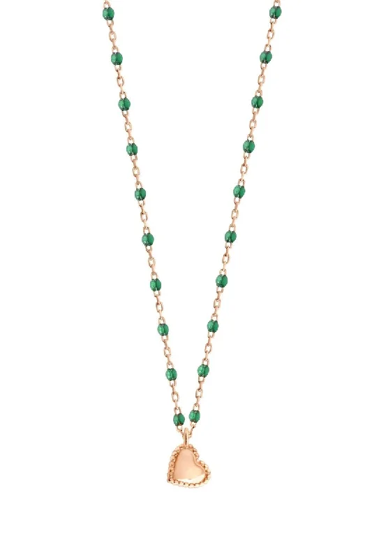 15.7" Lucky Heart Mini Gigi Necklace - EMERALD + Yellow Gold