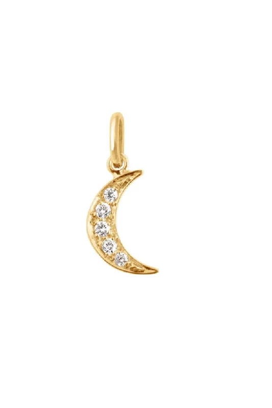 5 Diamond Crescent Moon Pendant - Yellow Gold