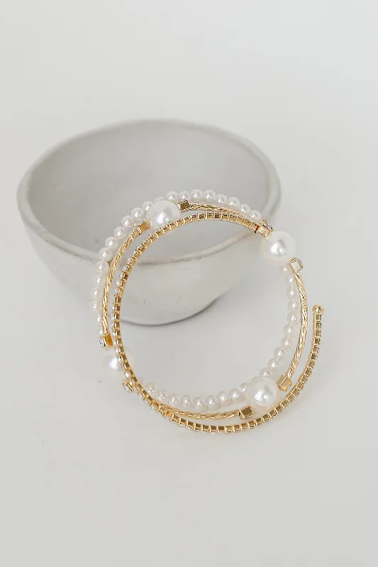 Celebrate Every Occasion With Sparkling Savings Alayna Gold Pearl + Rhinestone Bracelet Set Celebrate Every Occasion With Sparkling Savings Alayna Gold Pearl + Rhinestone Bracelet Set