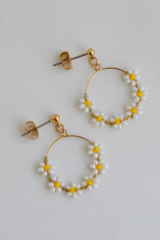 FINAL SALE - Avery Circle Beaded Flower Drop Earrings