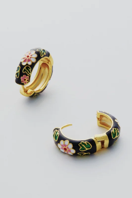 Luxury Handcrafted Jewelry For Elegant Looks Black Deco Hoops