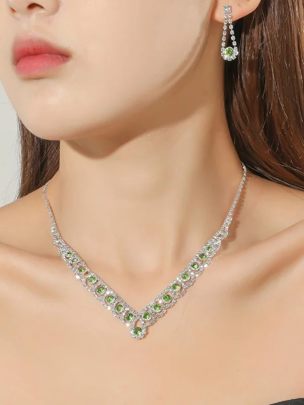 Braided Rhinestone Clavicle Necklace And Earrings Set