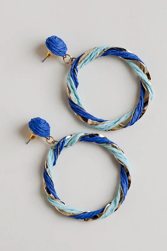 FINAL SALE - Carmen Blue Straw Circle Statement Earrings