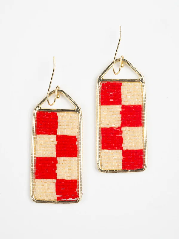 Unmissable Deals On Handmade Jewelry Collections Checker Beaded Earrings - Cherry