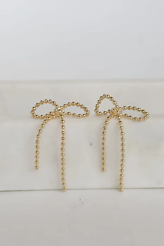 Clara Gold Beaded Bow Earrings