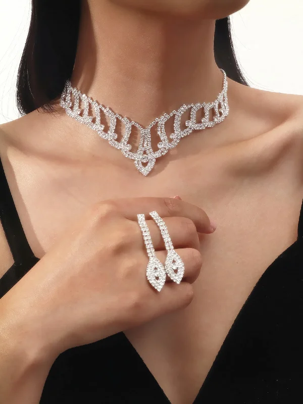 Classic Diamond Sparkling Necklace And Earrings Set