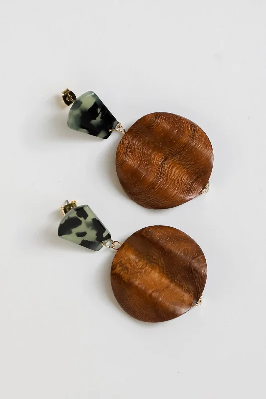 Demi Brown Wooden Circle Drop Earrings