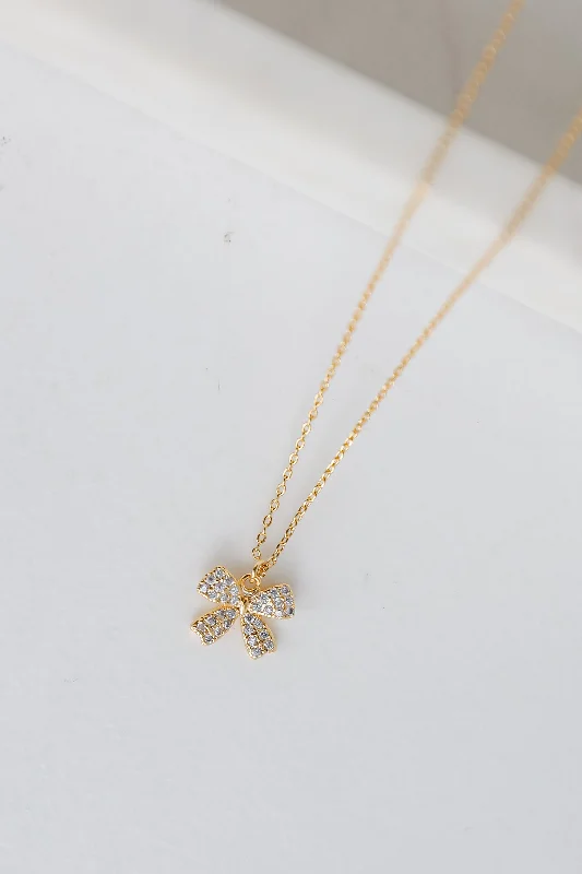 Luxury Jewelry Clearance – Shop Premium Styles Now Eleanor Gold Rhinestone Bow Charm Necklace