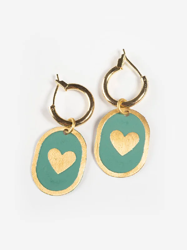 Elevate Your Jewelry Collection With Limited-Time Savings Enamel Heart Huggie Earrings - Sage