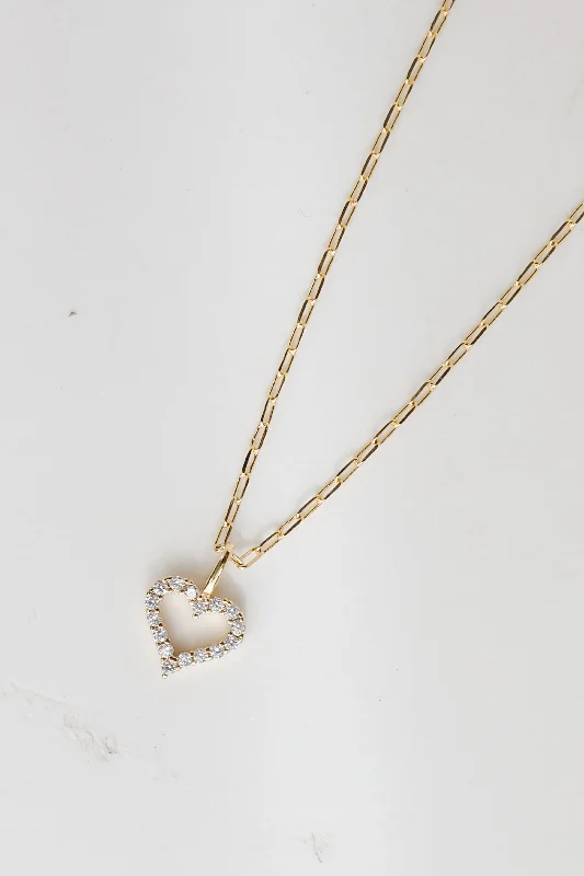 Chic, Trendy, And Affordable Jewelry Sale Gabi Gold Rhinestone Heart Charm Necklace