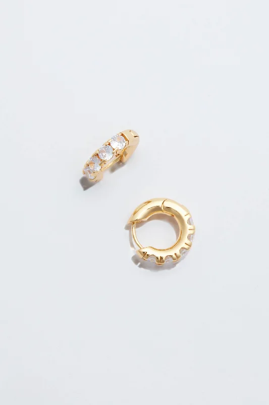 Gold Large Crystal Huggie Hoop Earrings