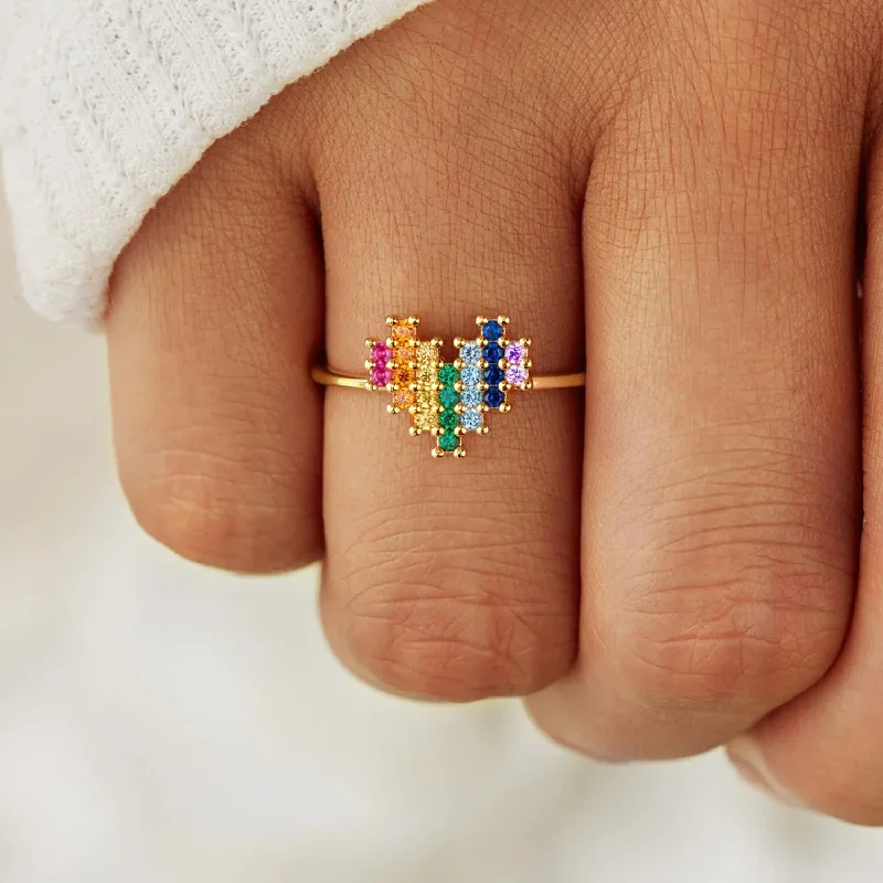 Hot Girl Pride Rainbow Heart Shaped Sterling Silver Ring