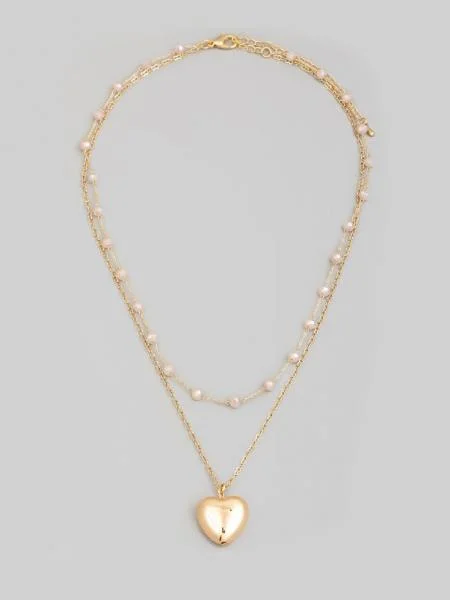 High-End Sparkle, Low-End Prices – Shop Now Layered Beaded + Heart Necklace