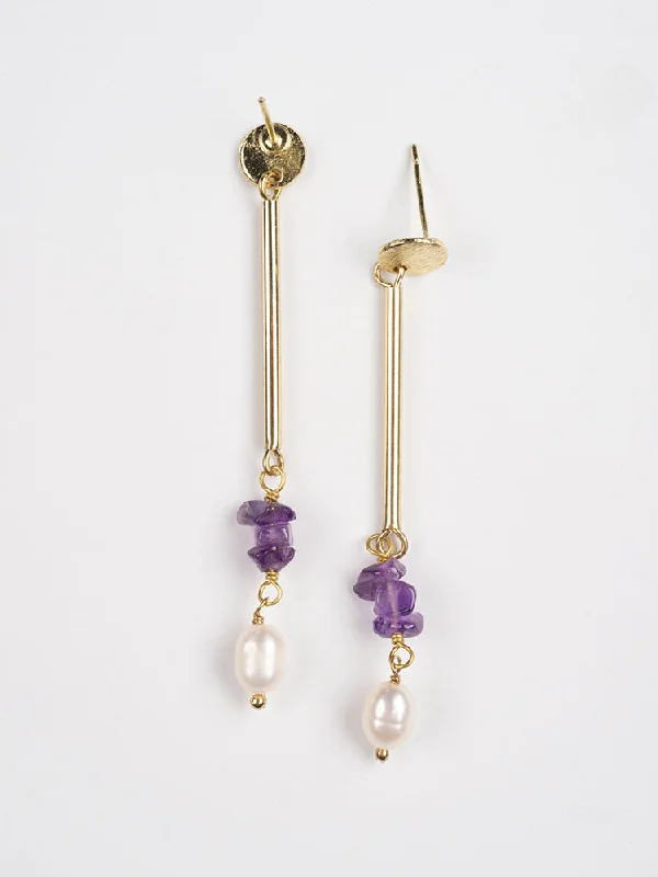 Everyday Jewelry Essentials Now On Sale Linear Stone Earrings - Amethyst