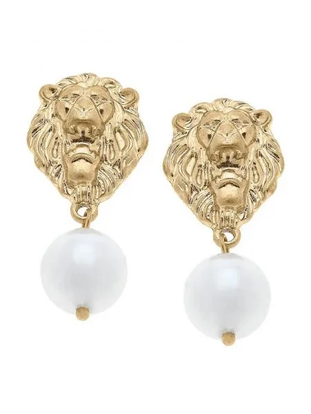 Seasonal Jewelry Sale – Upgrade Your Style Today Lion Head & Pearl Drop Earrings