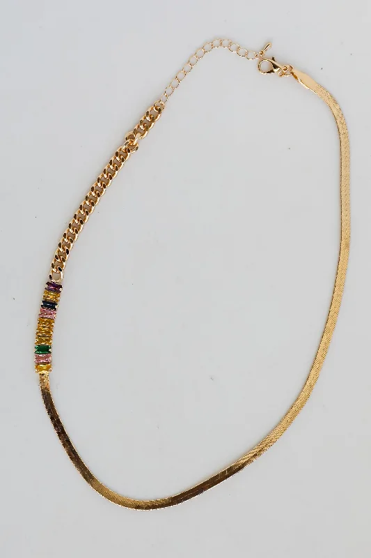 Maria Gold Gemstone Snake Chain Necklace