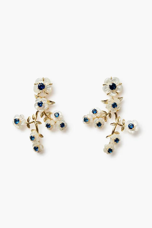 Limited-Stock Jewelry Sale – Shop Before It's Gone Medium Blue Pearl Flower Cluster Vine Earrings