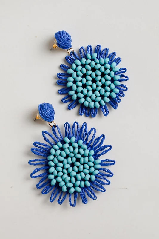 FINAL SALE - Meredith Blue Beaded Straw Statement Earrings