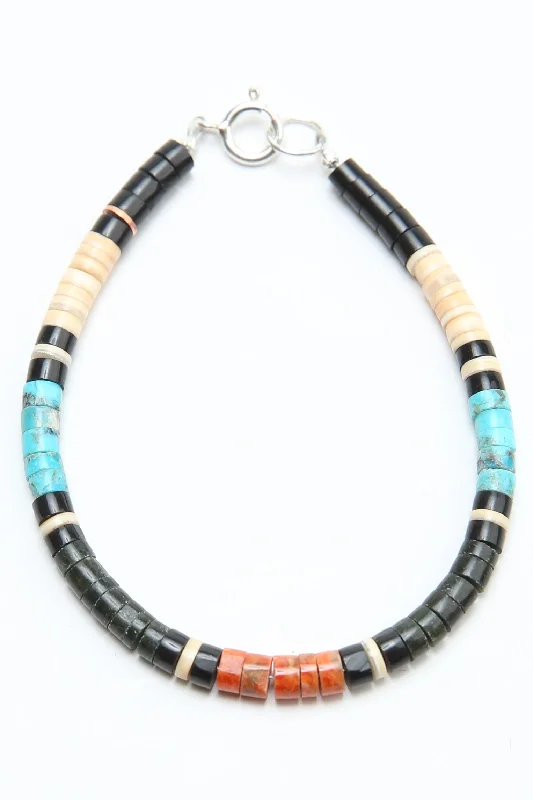 Customized Silver Jewelry For Unique Style Multicolor Heishi Bracelet by Gerard & Mary Calabaza - Dark Green Serpentine - Socorro, NM Customized Silver Jewelry For Unique Style Multicolor Heishi Bracelet by Gerard & Mary Calabaza - Dark Green Serpentine - Socorro, NM