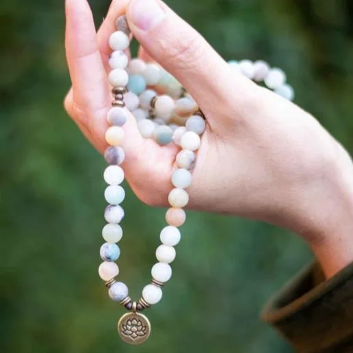 Natural Amazonite Lotus Mala