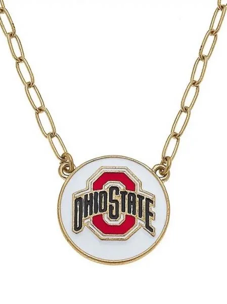 Affordable Gold-Plated Jewelry For Modern Fashion Ohio State Enamel Disc Necklace