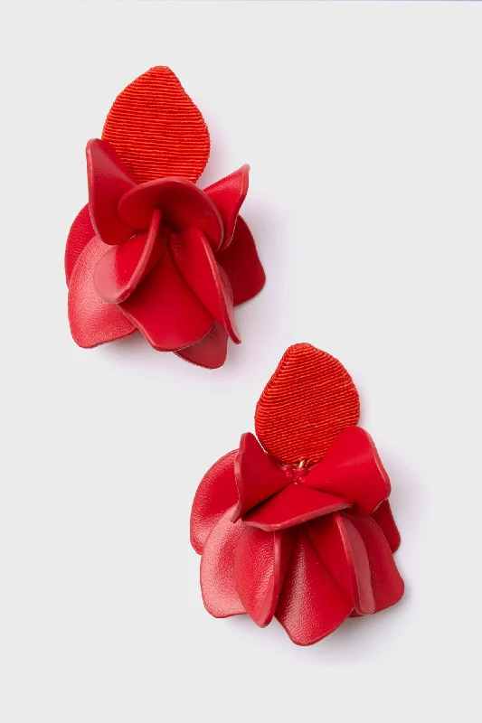 Shop Stylish Jewelry Now And Save Big Poppy Red Silk and Leather Orchid Earrings