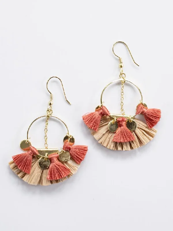 Handmade Pearl Jewelry For Timeless Elegance Raffia Charm Earrings - Pink