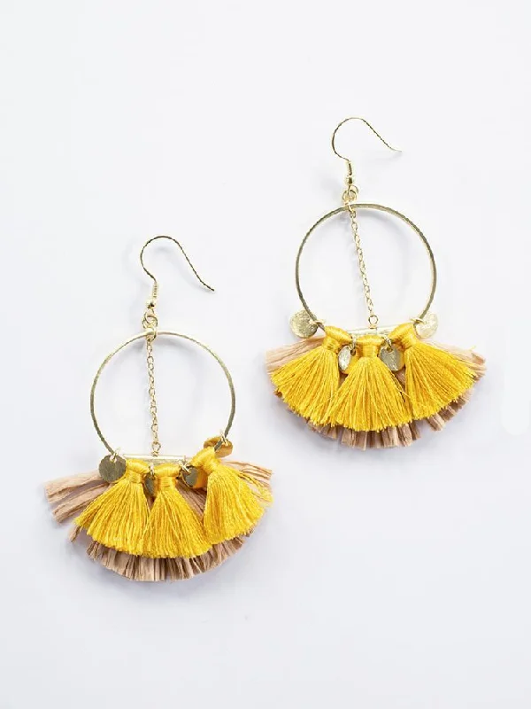 Delicate Crystal Jewelry For Sophisticated Charm Raffia Charm Earrings - Yellow