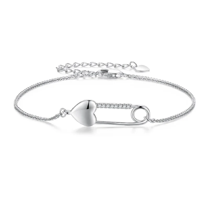 Limited-Stock Jewelry Sale – Once It's Gone, It's Gone Sterling Silver Bracelet Chain with Heart Pin