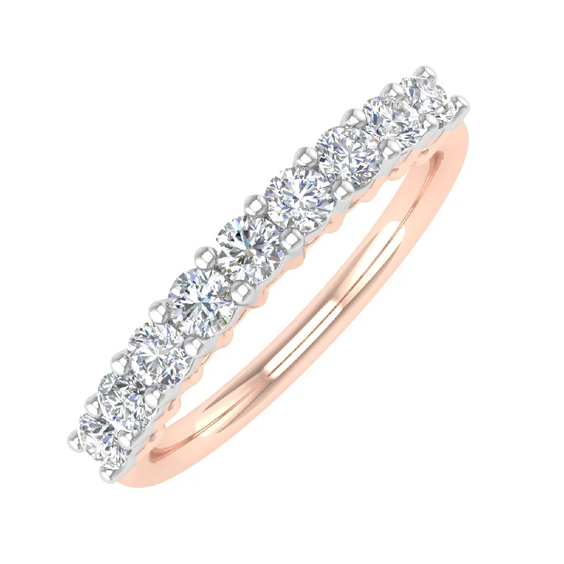 1/2 Carat Round Diamond Wedding Band Ring in Rose Gold - IGI Certified