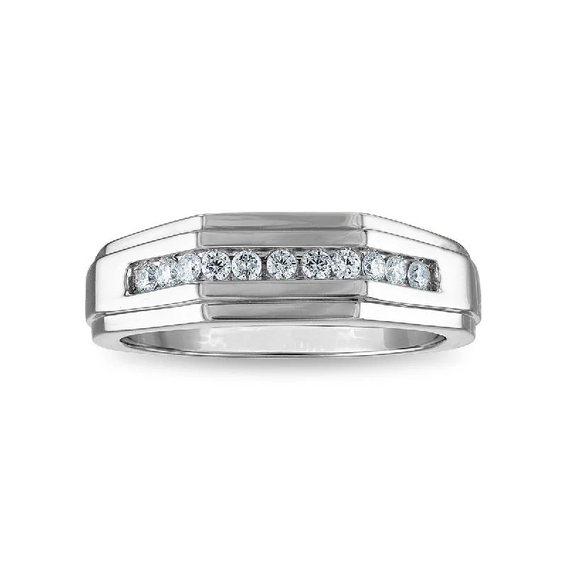 Seasonal Jewelry Deals – Elevate Your Style 1/4 CTW Diamond Wedding Geometric Channel Set Ring in 10KT White Gold Seasonal Jewelry Deals – Elevate Your Style 1/4 CTW Diamond Wedding Geometric Channel Set Ring in 10KT White Gold