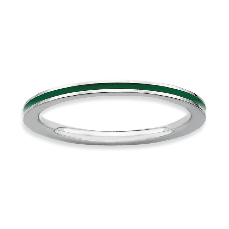 Huge Savings On Timeless Jewelry Collections 1.5mm Sterling Silver Stackable Green Enameled Band Huge Savings On Timeless Jewelry Collections 1.5mm Sterling Silver Stackable Green Enameled Band