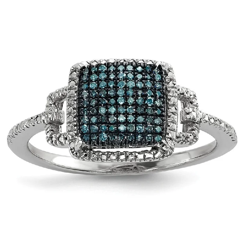 Shop High-Quality Jewelry At Jaw-Dropping Discounts 1/8 Ctw Blue & White Diamond 11mm Square Ring in Sterling Silver Shop High-Quality Jewelry At Jaw-Dropping Discounts 1/8 Ctw Blue & White Diamond 11mm Square Ring in Sterling Silver