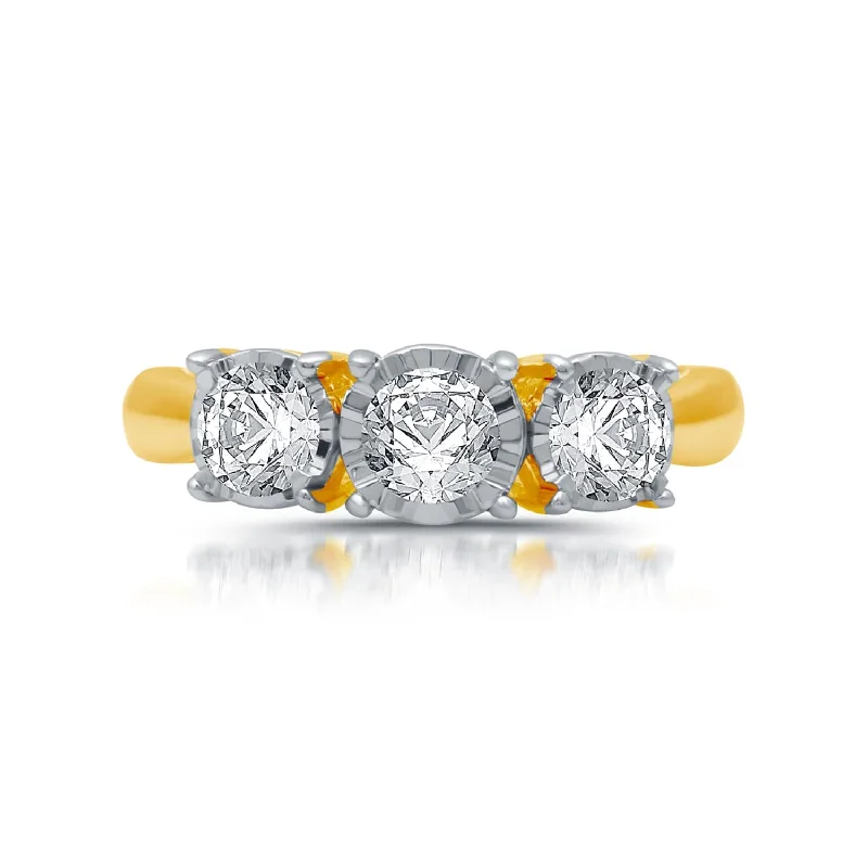 Last Chance To Grab Your Favorite Jewelry At A Discount 1 CTW Diamond Illusion Set Three Stone Anniversary Ring in 10KT Yellow Gold Last Chance To Grab Your Favorite Jewelry At A Discount 1 CTW Diamond Illusion Set Three Stone Anniversary Ring in 10KT Yellow Gold