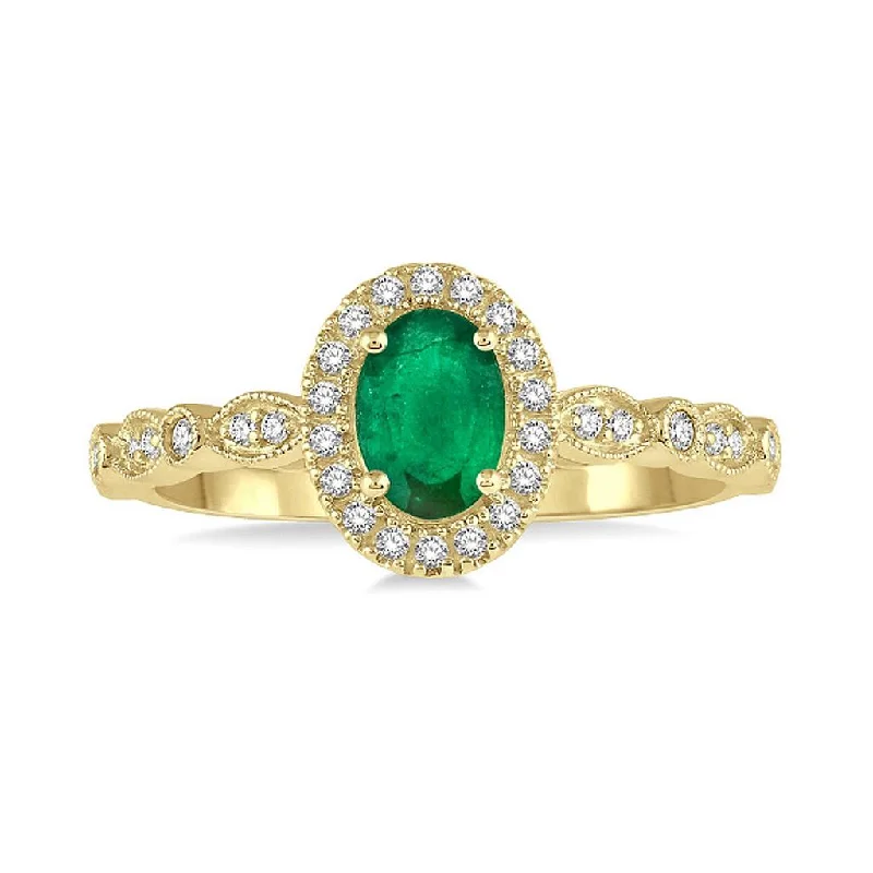 Your Dream Jewelry At Dream Prices – Shop Now 10K Yellow Gold Diamond Halo Fashion Ring With Oval Emerald Center