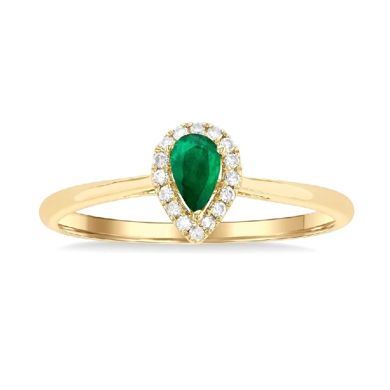 10K Yellow Gold Emerald And Diamond Halo Ring