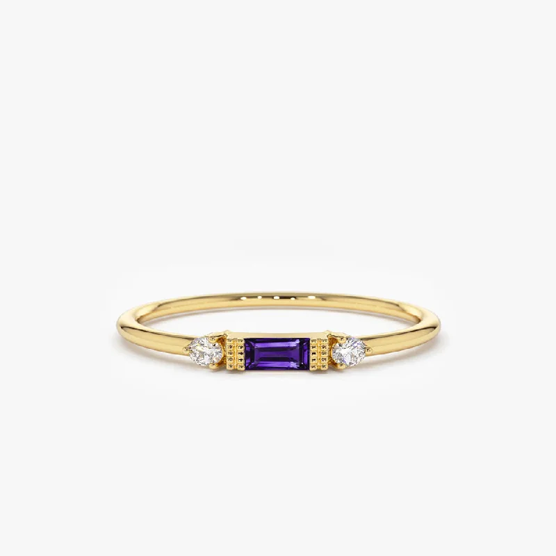 Everyday Jewelry Essentials Now On Sale 14K Gold Baguette Amethyst With Diamond Ring Everyday Jewelry Essentials Now On Sale 14K Gold Baguette Amethyst With Diamond Ring