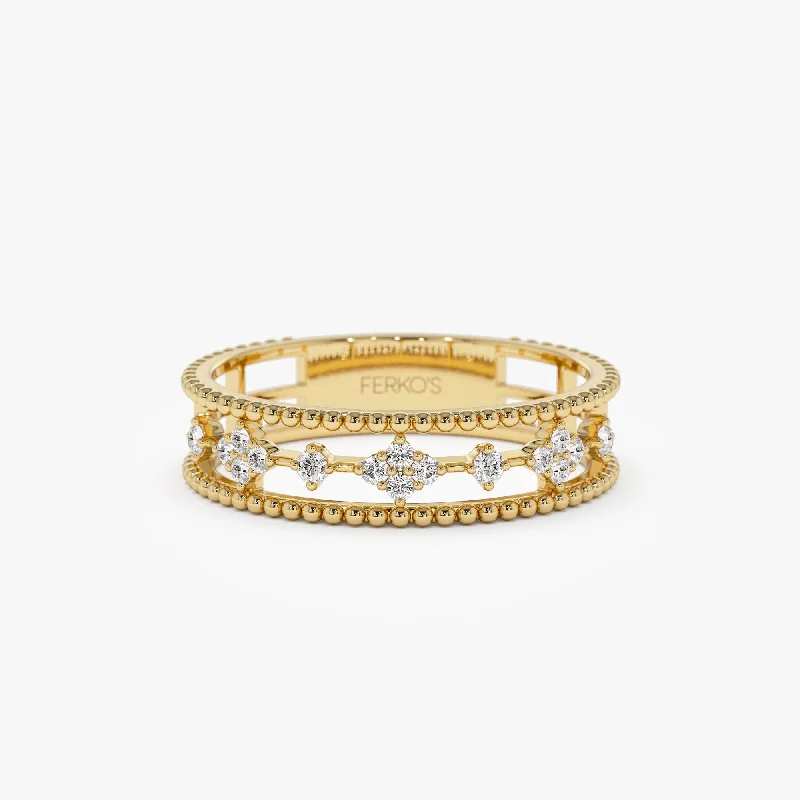 Handcrafted Beauty At Affordable Prices 14k Diamond Statement Ring with Beaded Band Handcrafted Beauty At Affordable Prices 14k Diamond Statement Ring with Beaded Band