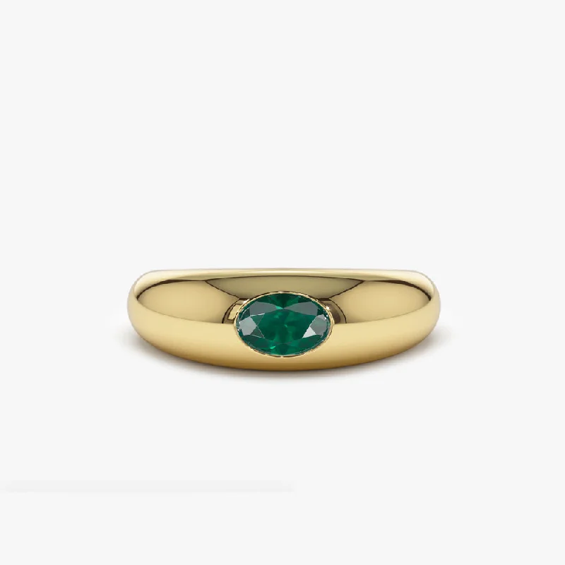 Clearance Sale On High-End Jewelry Collections 14k Flush Set Oval Emerald Dome Ring Clearance Sale On High-End Jewelry Collections 14k Flush Set Oval Emerald Dome Ring
