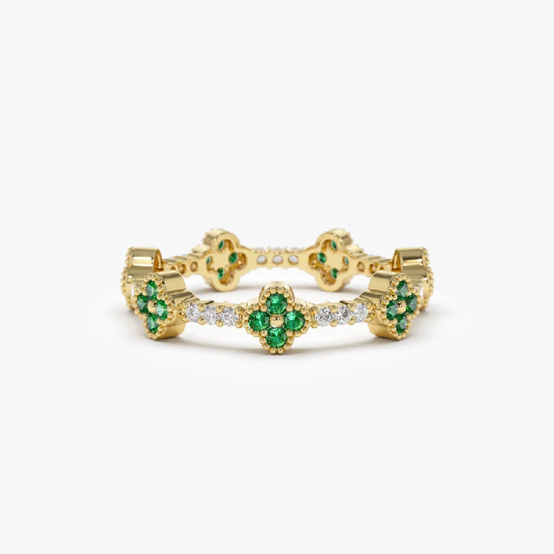 Exclusive Savings On Timeless Jewelry Pieces 14k Full Eternity Clover Emerald and Diamond Ring Exclusive Savings On Timeless Jewelry Pieces 14k Full Eternity Clover Emerald and Diamond Ring