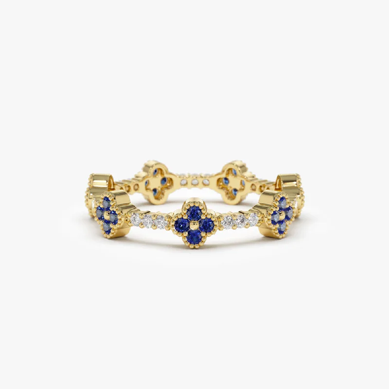 Bold And Beautiful Jewelry Now At Irresistible Prices 14k Full Eternity Clover Sapphire and Diamond Ring