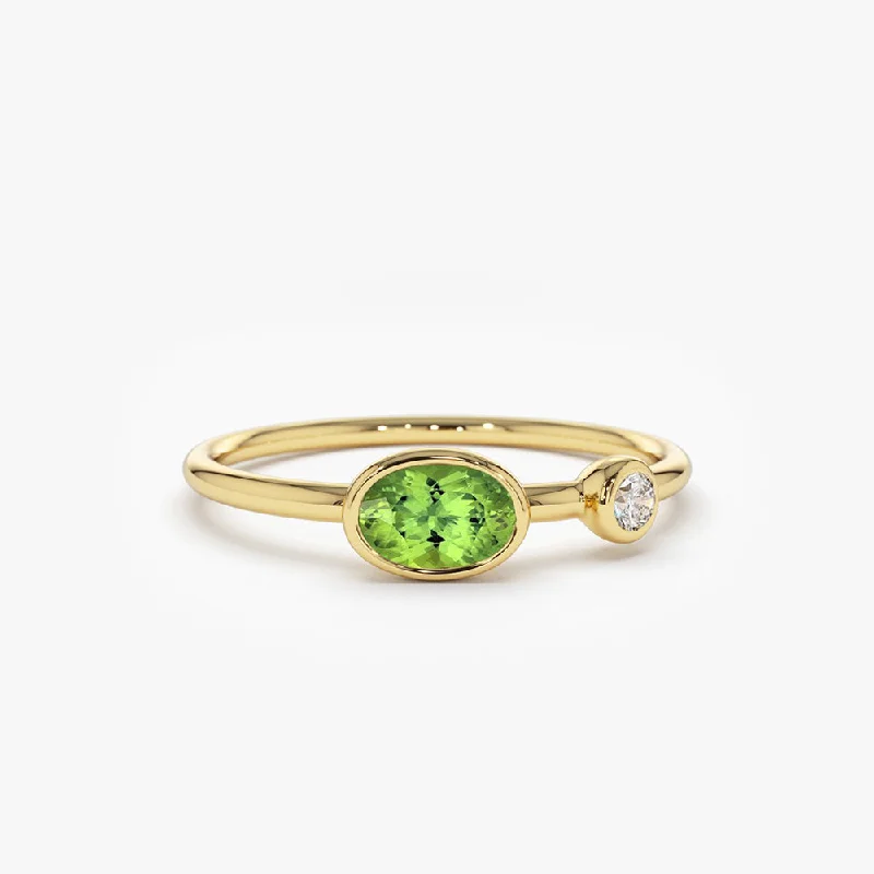 Get The Sparkle You Love At Prices You Adore 14k Gold Oval Peridot and Diamond Ring Get The Sparkle You Love At Prices You Adore 14k Gold Oval Peridot and Diamond Ring