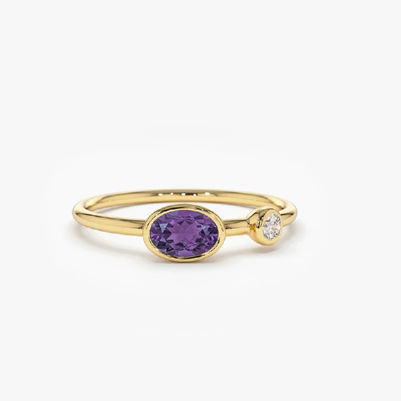 Don't Miss Out – Shop Elegant Jewelry For Less 14K Gold Oval Shape Amethyst and Diamond Ring Don't Miss Out – Shop Elegant Jewelry For Less 14K Gold Oval Shape Amethyst and Diamond Ring
