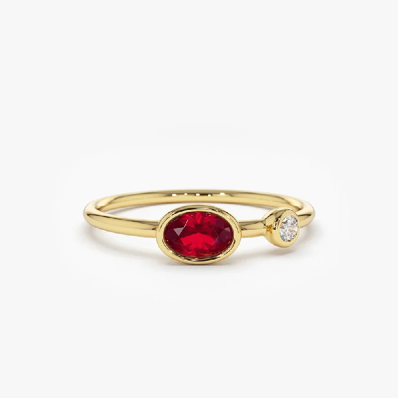 Shop Elegant Jewelry At Unbeatable Prices 14k Oval Shape Bezel Setting Ruby and Diamond Ring Shop Elegant Jewelry At Unbeatable Prices 14k Oval Shape Bezel Setting Ruby and Diamond Ring