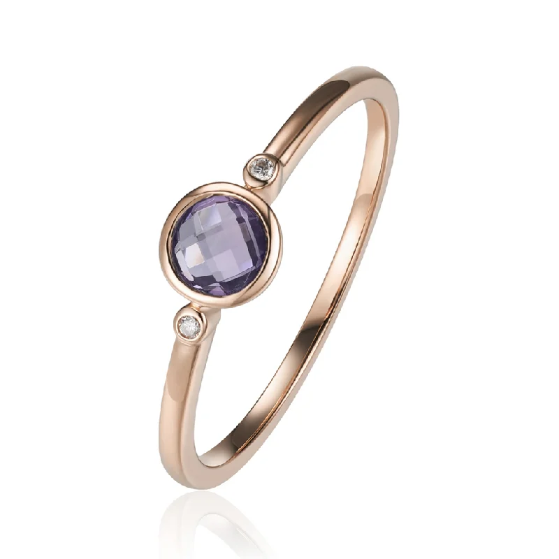 14K Rose Gold Amethyst And Diamond Stackable Ring