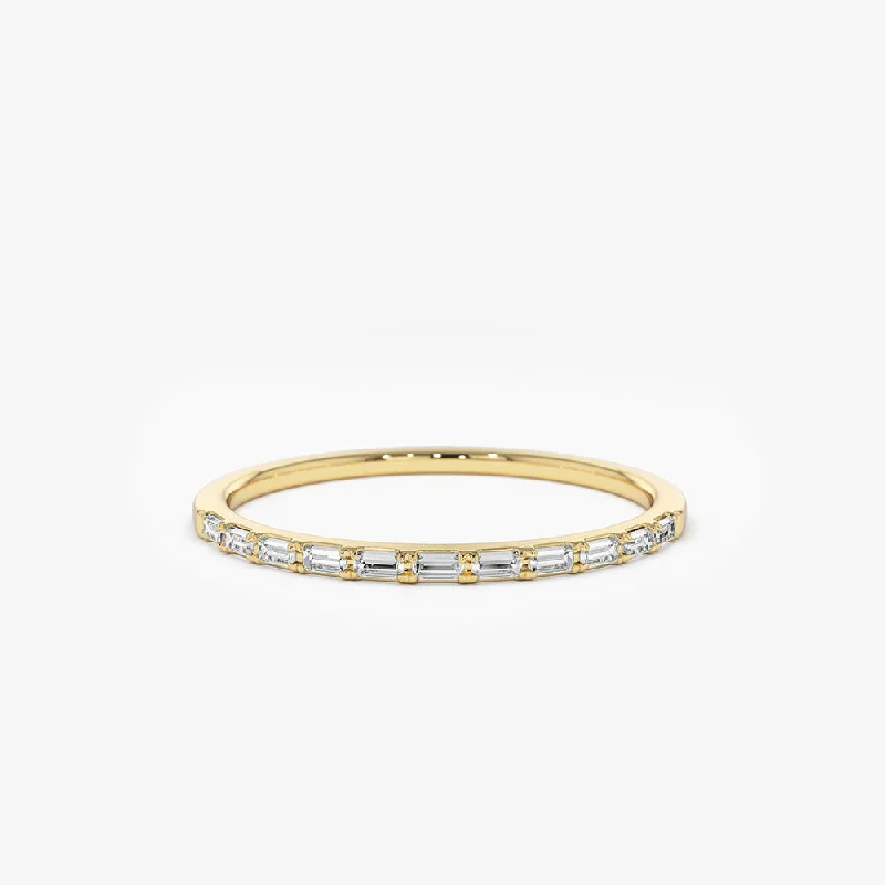 14K Ultra Thin Half Eternity Baguette Diamond Stackable Ring