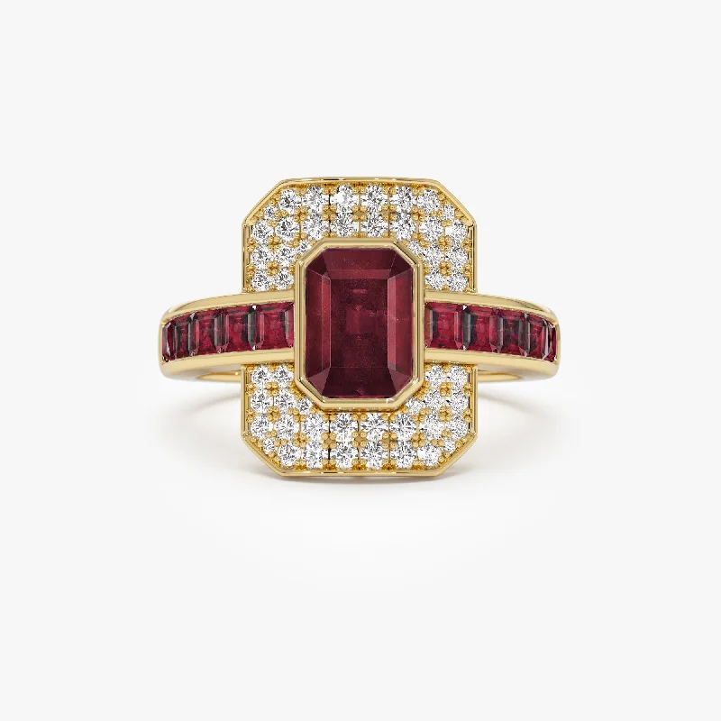 14k Unique Ruby and Diamond Art Deco Ring