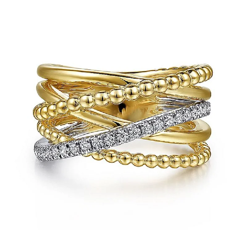 Breathtaking Jewelry, Breathtaking Prices 14K White And Yellow Gold Bujukan Ball And Diamond Criss Cross Ring Breathtaking Jewelry, Breathtaking Prices 14K White And Yellow Gold Bujukan Ball And Diamond Criss Cross Ring