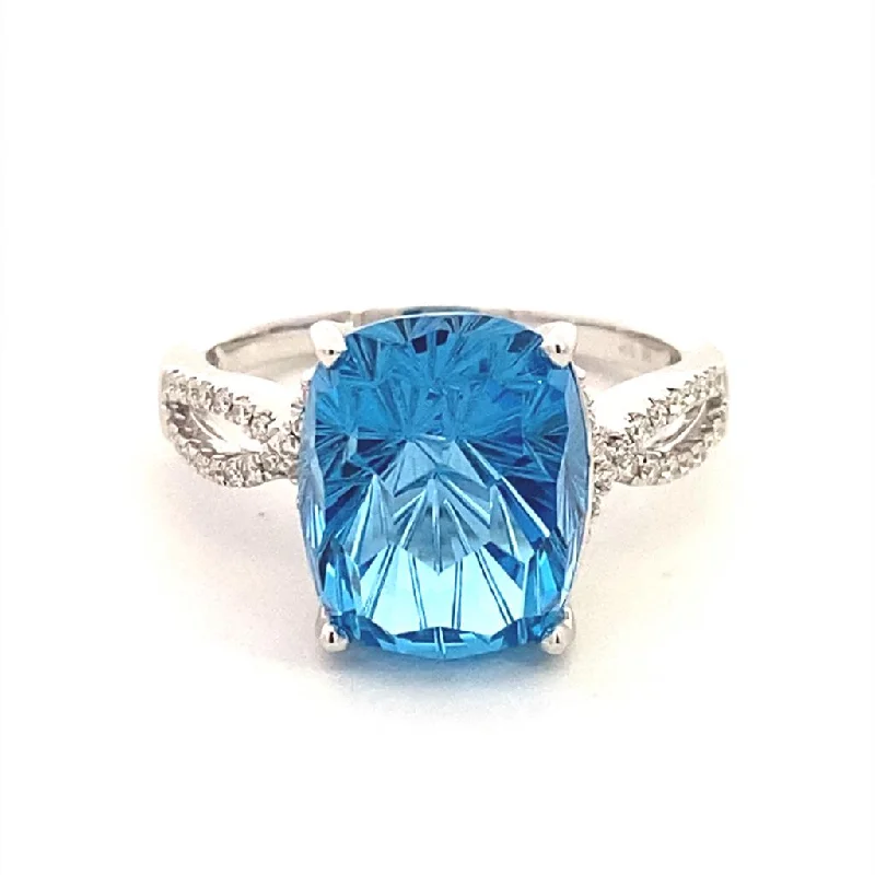 Luxury Jewelry Without The Luxury Price Tag 14K White Gold Classic Blue Topaz And Round Diamonds Ring Luxury Jewelry Without The Luxury Price Tag 14K White Gold Classic Blue Topaz And Round Diamonds Ring