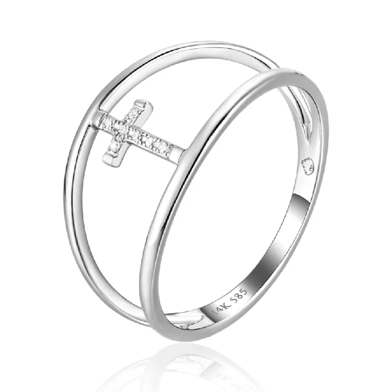 Discounted Jewelry For A Glamorous Look 14K White Gold Cross Cage Diamond Ring